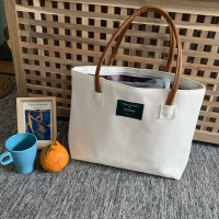 日式原创加厚帆布单肩拉链纯色女包手提文件电脑包文艺百搭森系休 米白大号