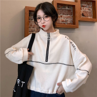 半高领卫衣女春秋ins韩版潮宽松bf慵懒风学生休闲半拉链薄款上衣 白色 M