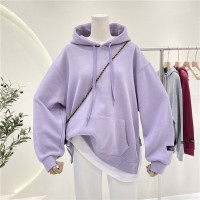 卫衣女春秋薄款2021新款韩版ins潮拉链拼接假两件宽松连帽上衣服 紫色 M