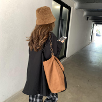 时尚亚克力麂皮绒单肩包双肩带秋冬新款拉链大容量斜挎包手提包女 棕色