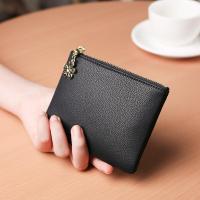 耐磨细腻手感短款女士拉链卡包公交卡包硬币薄款迷你软皮小零钱包 黑色