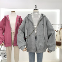 卫衣女春秋薄款2021新款韩版ins潮拉链开衫宽松大码连帽百搭外套 灰色 M