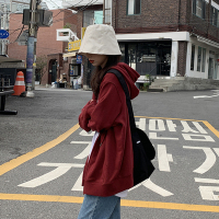 古着vintage卫衣女春秋宽松韩版ins慵懒风bf拉链薄款上衣外套chic 酒红色 M