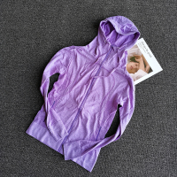 外贸原单秋冬女长袖瑜伽服跑步健身上衣修身速干大码运动拉链外套 紫色帽衫 S(成人)