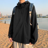 春秋套头外套男立领半拉链宽松港风潮牌ins日系原宿百搭潮流风衣 黑色 S