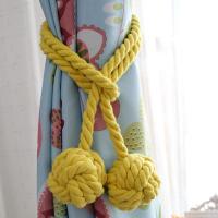 现代简约麻绳窗帘扣绑带系带捆绑绳子一对挂球挂钩扎带束带北欧式 金黄 双球[一对装]