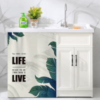 洗衣机柜遮挡帘防晒鞋柜橱柜帘子厨房防尘布遮丑魔术贴柜子遮挡布 北欧叶子 宽100*高100cm