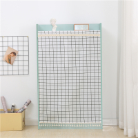 置物架遮挡帘阳台半遮挡帘地暖分水器遮挡布书柜自粘式魔术贴布帘 白格（流苏款） 100cm宽（100cm高）