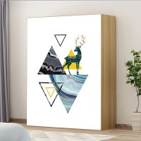 遮挡布帘鞋柜子盖布防水防晒防尘免打孔简易杂物遮乱帘魔术贴隔断 几何麋鹿A-防水棉麻 宽100*高150cm