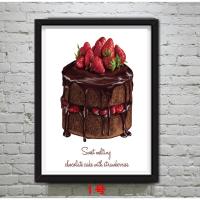 生日蛋糕装饰画甜品店装饰海报烘焙房创意西点挂画冰激凌墙壁画 生日蛋糕-1 53*73厘米28寸 黑色相框 2厘米实木相框