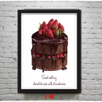 生日蛋糕装饰画甜品店装饰海报烘焙房创意西点挂画冰激凌墙壁画 生日蛋糕-1 53*73厘米28寸 黑色相框 2厘米实木相框