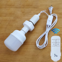 家用LED卧室简易E27带插头遥控开关延长线超亮灯泡螺口悬挂式灯座 遥控灯头2米线+65W超亮LED灯