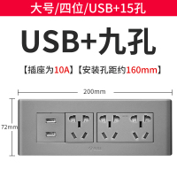 公牛开关插座118型多孔家用面板9孔九孔15十五孔插板墙壁暗装插座 十五孔+USB
