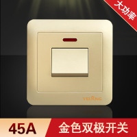 大功率电流曲架开关双极空调电热水器86型双线双断20a45a带灯开关 烨朗(金色--45A)
