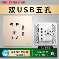 德力西带开关插座面板家用墙式墙壁暗装86型一开双控五孔多孔usb 双USB插座/金