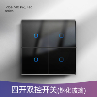 罗贝家用暗装个性开关插座创意黑色钢化玻璃带led插座面板多孔 四开双控(V10钢化玻璃)