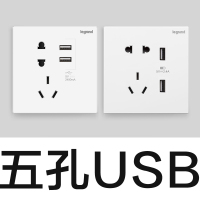 TCL罗格朗逸景白色带开关插座面板五孔电源家用86型暗装双控开关 浅灰色 USB+五孔