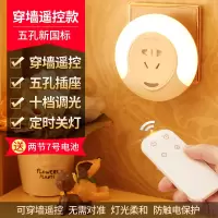 插电小夜灯婴儿宝宝喂奶护眼月子哺乳卧室睡眠床头节能遥控小台灯 五孔插座夜灯[无线遥控款]暖光+两节7号电池