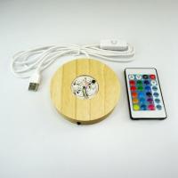 LED发光底座灯七彩实木质工艺品亚克力小夜灯佛像摆件水晶遥控灯 1键白色按钮开关线+遥控灯座10cm 遥控16色USB-