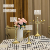 插电LED电子假红色遥控蜡烛灯 供佛寺庙仿真摇摆新房烛台烛光晚餐 金色烛台5头 不含蜡烛