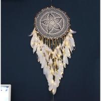 遥控灯印第安捕梦网森系北欧大号婚庆婚礼装饰羽毛挂饰扑梦网风铃 米古风 遥控灯+电池 已缠好