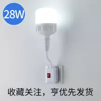 直插式led灯超亮插座灯带开关家装螺口台灯卧室床头灯座插电夜灯 软管二插灯座+28W超亮白光灯泡