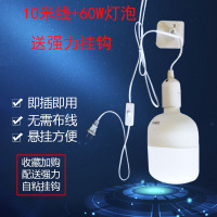 简易带线灯泡led节能灯超亮家用E27螺口带开关插头灯座悬挂式吊灯 10米线+60W白光灯泡