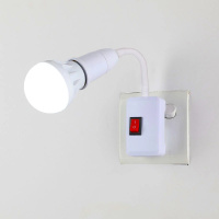 LED带开关插电小夜灯口软管插座插头家装台灯卧室床头看书喂奶灯 三插软管灯座+15瓦白光灯泡