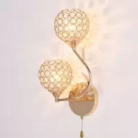 壁灯带拉线开关LED 现代简约床头灯卧室创意客厅楼梯过道灯灯具 双头金+拉线开关