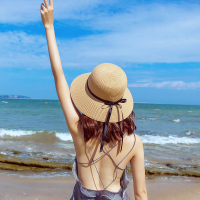 草帽新款海边沙滩帽子女夏气质百搭时尚太阳帽防晒防紫外线遮阳帽 亚麻色 渔夫帽款 可调节