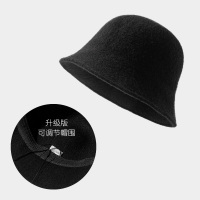 网红款渔夫帽子女秋冬韩版百搭时尚羊毛呢2020新款潮冬天毛线盆帽 黑色[升级加厚版] S(54-56cm)