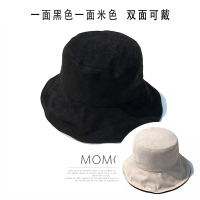 渔夫帽女早春遮阳防晒帽双面纯色盆帽韩版百搭日系ins太阳帽子潮 黑色+米色麂皮绒双面 渔夫帽秋冬 适合头围(55-58c