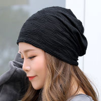 帽子女春夏季薄款透气化疗帽女薄光头睡帽孕妇月子帽中老年包头帽 1803波浪条纹-黑色 薄款包头帽