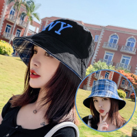 帽子女春夏韩版网红日系渔夫帽百搭时尚太阳帽夏季遮阳防晒盆帽潮 蓝色(NY双面) 均码(双面佩戴)