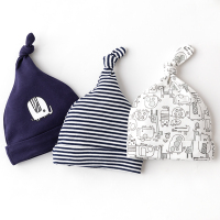 新生儿胎帽纯棉满月婴儿帽子春夏款女宝宝公主0-3-6个月初生保暖 01线条大象【3件装】 0-6个月 均码