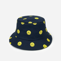 儿童帽子男春夏季韩版潮男女童遮阳防晒鸭舌帽时尚百搭宝宝棒球帽 笑脸儿童渔夫帽/藏青色 可调节(47-54厘米)
