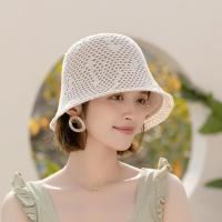 帽子女夏天韩版薄款透气早春秋渔夫帽日系百搭防晒遮阳盆帽水桶帽 616#-米白色 均码(勾花编织 镂空透气)