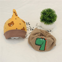 婴儿帽子春秋女婴幼儿可爱超萌男宝宝帅潮韩版春款儿童6-9个月1岁 小熊头奶嘴帽+德绒咖底恐龙围巾 S码(0-5个月头围3