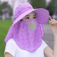 帽子女夏季面罩遮脸太阳帽大沿百搭凉帽紫外线采茶骑车遮阳帽 紫色(多功能透气款) 默认尺码