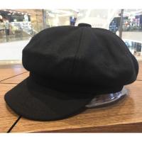 大头围帆布八角帽文艺复古休闲鸭舌画家贝雷帽大码帽子男女春夏秋 秋冬 毛呢黑色 XL 加大号 61cm