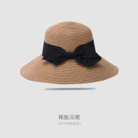 日本UVcut草帽女夏天潮娘娘同款折叠帽子沙滩度假防晒户外遮阳帽 娘娘同款草帽卡其色 送防风绳 可调节