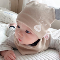 婴儿帽子春秋薄款婴幼儿纯棉胎帽超萌可爱新生儿帽子男女宝宝夏季 米色小鸟双层—套装 0-8个月(帽围35-44厘米) 弹性