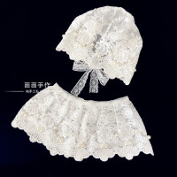 婴儿蕾丝帽子纯手工缝制珍珠蕾丝公主帽 宝宝遮阳帽夏季空调帽 白色套装《帽子+假领》 2-4岁 按月份拍下