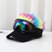 帽子男冬季短发假发帽子一体时尚春秋款带护目镜无檐地主帽韩版潮 黑色五彩鸭舌帽带护目镜 可调节(54-58cm)