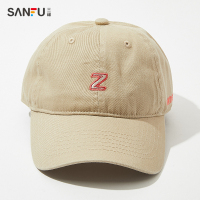 三福 复古描边英文绣棒球帽 韩版简约夏日遮阳休闲帽子438874 卡其色 均码
