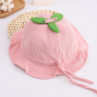 女宝宝帽子春秋季公主渔夫帽女婴可爱灯芯绒婴儿遮阳帽可调节盆帽 血牙色 参考年龄3-20个月/42-48cm 均码/抽绳可