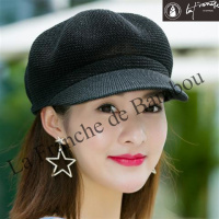2020潮春夏帽子女韩版贝雷帽子出游遮阳帽鸭舌帽八角帽草帽网帽 黑色 均码
