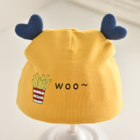 婴儿帽子春秋款保暖纯棉胎帽0-3月初生男女宝宝新生儿护卤门帽潮 黄色(薯条woo胎帽) 0-3个月(32-40CM) 均