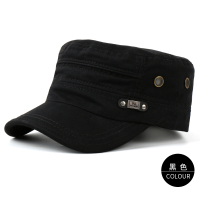 平顶帽男夏季韩版军帽时尚百搭潮棒球帽鸭舌帽遮阳帽户外棉质帽子 黑色 可调节