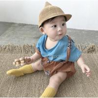 ins21夏款韩国婴儿童草帽男女宝宝可爱遮阳防风防晒鸭舌帽子 卡其色 6-24个月 均码
